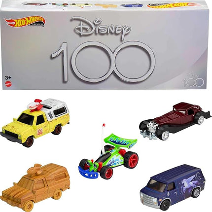 Hot Wheels Disney Pixar Cars Bundle, Set of 5 Premium 1:64 Scale Toy Vehicles in Collectable 100th Anniversary Box