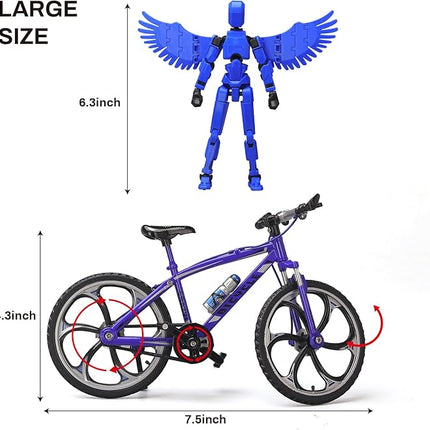 (Assembly Completed) T13 Action Figures, 6.3 Inch Big Dummy 13 Mountain Die-cast Mini Bike Model with Multi-Jointed Movable Lucky 13 Robot Toys Set(Blue)