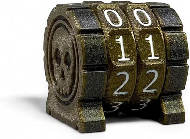 Life Counter Health Tracker for Board Games, TTRPGs, and Card Games with Skull Symbol, Compatible with MTG, 2 Gold Wheels with White Numbers