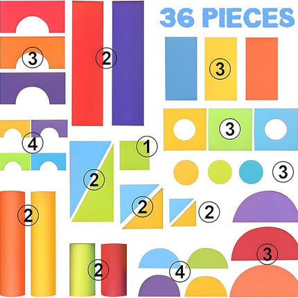 Migargle 36 Pieces Large Foam Building Blocks for Toddlers, EVA Soft Stacking Blocks, Baby Bath Foam Toy Set, Early Learning Construction Toys & Gifts for Kids, Boys & Girls