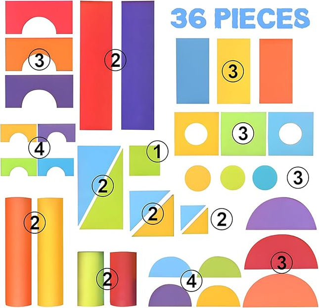 Migargle 36 Pieces Large Foam Building Blocks for Toddlers, EVA Soft Stacking Blocks, Baby Bath Foam Toy Set, Early Learning Construction Toys & Gifts for Kids, Boys & Girls