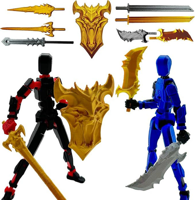 3D Printed 5.54-inch Multi-Jointed Action Figures Dummy13, Full Body Mechanical Movable Toy, Multiple Accessories, Hand Painted Figure, Desk Decoration, Creative Gifts (Z-Set1)