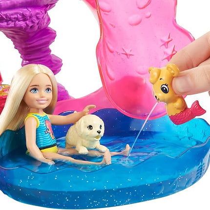 Barbie Dreamtopia Chelsea Water Lagoon Playset with Chelsea Doll (6 in Blonde), 2 Pets, Slide, Pool & Swing, Gift for 3 to 7 Year Olds