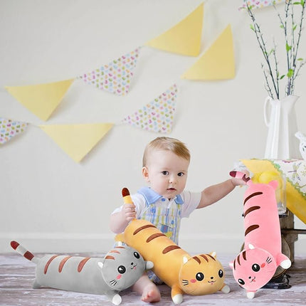 AFAN Long Cat Plush Cute Cat Body Pillows Kawaii Stuffed Animals Plushies Soft Cuddly Cotton Plush Toys Room Decor Gifts for Kids Girls Boys Adults (Yellow, 50 Inch)