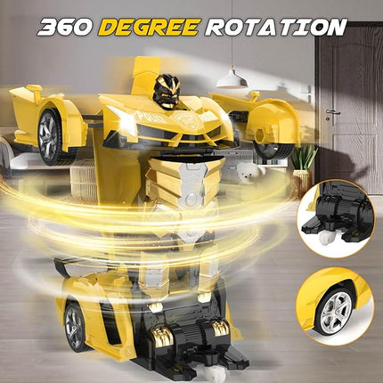 Transform Remote Control Car - Rc Cars, One-Button Transforming, 360° Rotation Drifting, 2.4ghz 1:18 Scale, Gift Kids Aged 4-6 Year Old Boys/Girls, Police Car Yellow