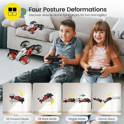 Holy Stone HS210T Drones for kids 8-12, 2 IN 1 kid drone with fly and land modes, Four Posture Deformations indoor mini Quadcopter, 8 LED lights, Auto Hovering