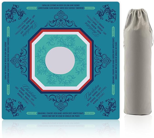 Mahjong Mat, Non-Slip Noise Reduction Mahjong Mat for Mahjong Table, Game Mat Suitable for Mahjong, Card Games, Board Games, 32 in * 32 in Game Mat, Can Be Stored in Our Storage Bag (Blue)