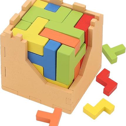 Sharp Brain Zone 3D Wooden Puzzle Cube (9Z 16T Style) | Colorful, Eco-Friendly Wooden Puzzle for Mental Stimulation, Focus, and Problem-Solving Fun | Challenging Brain Teaser for Adults and Kids