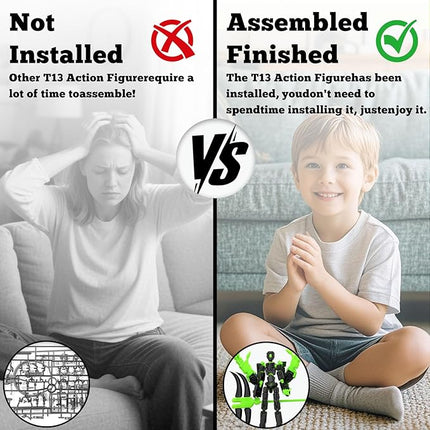 8Inch T13 Action Figure Assembly Completed, T13 Multi-Jointed Movable Robot Action Figure Set,Collectors Desktop Decorations for Game Lovers Toys (Black Green)