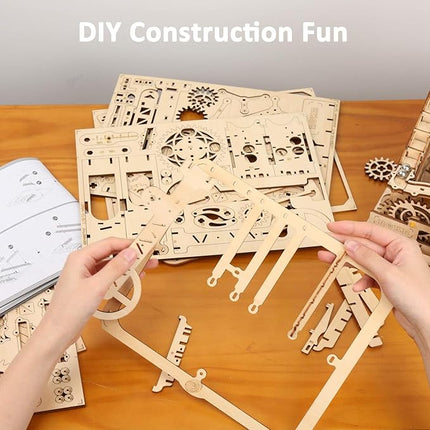 ROKR 3D Wooden Puzzles Marble Run Set - Mechanical Model Kit for Adults DIY Roller Coaster Toys Gifts (Marble Fortress)