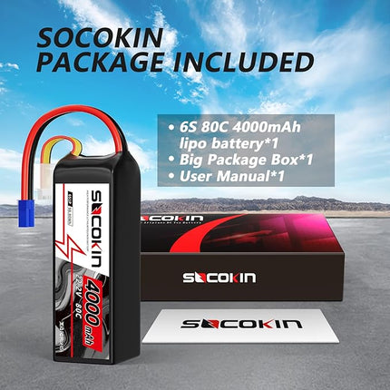 6S Lipo Battery 22.2V 4000mAh 80C Soft Case with EC5 Plug for RC Car RC Boat RC Racing Truck Helicopter Airplane 2 Pack