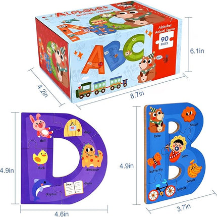 SYNARRY Wooden Alphabet Puzzles for Kids Ages 3-5, ABC Learning for Toddlers Ages 3+, Sight Words Letter Puzzles Montessori Toys Educational STEM for Preschool Boys Girls Kids Gifts