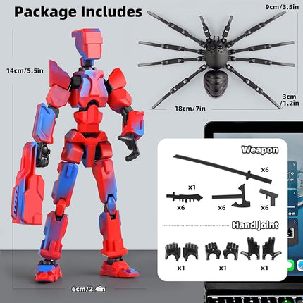 Spider T13 Action Figure Set -Titan 13 Action Figure with Sucker Spider T-13 Collectible 3D Printed Toys Highly Detailed Action Figures for Collectors and Fans （Assembly Required）- Red