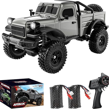 1:18 Scale All Terrain Remote Control Car, 2.4 GHz 4WD RC Rock Crawler with LED Lights, 12KPH Off-Road Pickup Truck Vehicle Toys RTR Gift for Adults