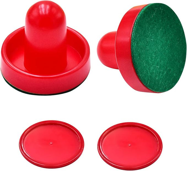 2 Red Air Hockey Pushers and 2 Red Pucks, Mini Air Hockey Pushers and Air Hockey Pucks Great Goal Handles Pushers Goal Handles Paddles Replacement Accessories (76mm)