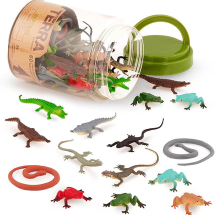 Terra by Battat – 60 Pieces Lizard Animal Tube – Realistic Plastic Reptile & Amphibian Figurines – Frog, Alligator, Snake & More – Educational Toys for Kids & Toddlers, 3+ Years