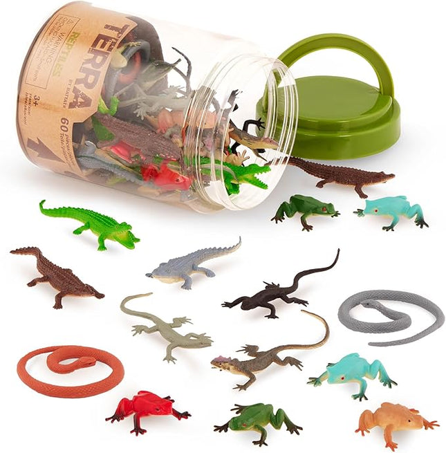 Terra by Battat – 60 Pieces Lizard Animal Tube – Realistic Plastic Reptile & Amphibian Figurines – Frog, Alligator, Snake & More – Educational Toys for Kids & Toddlers, 3+ Years