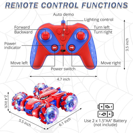 Spider Remote Control Car, 2.4Ghz RC Cars with Headlight Double Sided Off-Road 360° Rotating Rechargeable 4WD RC Stunt Car Indoor Outdoor Spider Toys for Boys 4-6 5-7 8-13