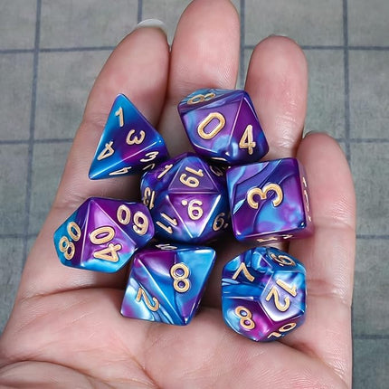 CiaraQ DND Polyhedral Dice Set for Dungeons and Dragons RPG MTG Role Playing Table Games-with 1 Dice Pouch (Blue & Purple)