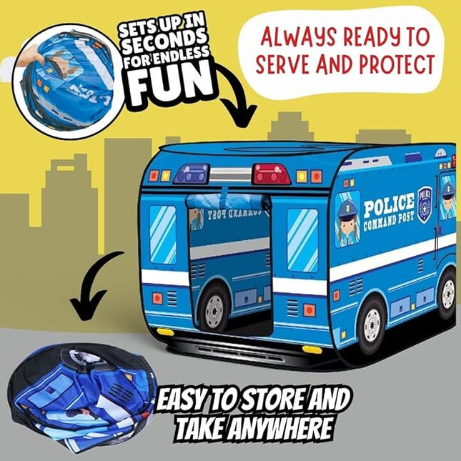 Pop Up Play Tent for Kids - My First Foldable Indoor & Outdoor Playhouse Vehicle Toys for Toddlers, Boys and Girls (Police Car)