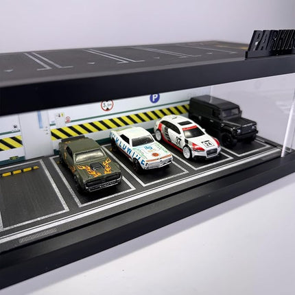 1/64 Model Car Display Case - Compatible with Hot Wheels Matchbox Mini GT Diecast Cars,Acrylic Box for Toy Cars Display Décor and Storage,Stackable Garage Diorama with LED Lights(1T-Green)