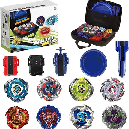 MUSTYBELT Battling Top Burst Gyro Toy Set Toy Gift for Children Boys Ages 6 8 10 12+ Combat Battling Game 12 Burst Spinning Tops 2 Two Way Launchers Grip Starter (BOZE-BX8)