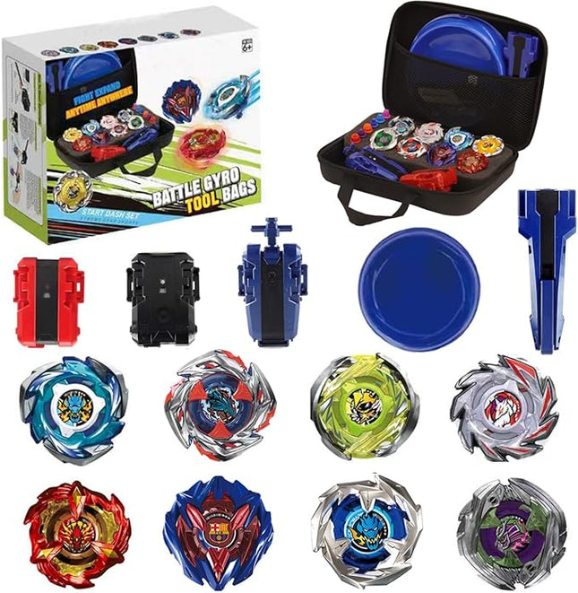MUSTYBELT Battling Top Burst Gyro Toy Set Toy Gift for Children Boys Ages 6 8 10 12+ Combat Battling Game 12 Burst Spinning Tops 2 Two Way Launchers Grip Starter (BOZE-BX8)