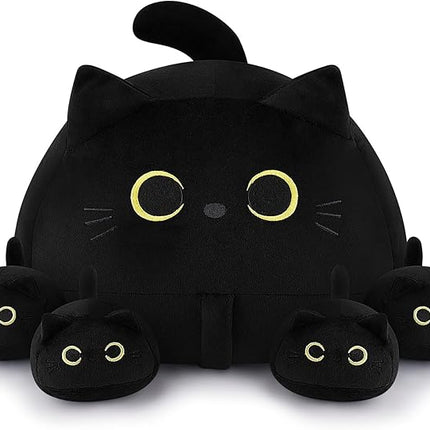 Auspicious beginning 19'' Black Cat Plush 5PCS Cat Family PlushToys,Cute Black Cat Mommy Cat with 4 Baby Kittens Cat Plushies for Kids, Kawaii Birthday Gifts for Kids Boys Girls