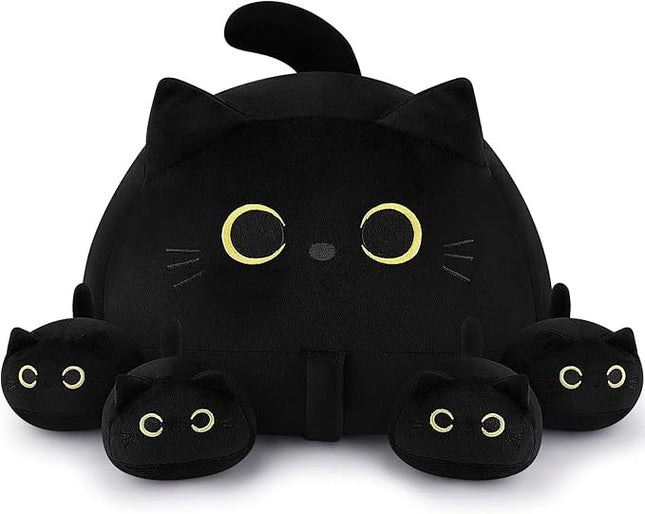 Auspicious beginning 19'' Black Cat Plush 5PCS Cat Family PlushToys,Cute Black Cat Mommy Cat with 4 Baby Kittens Cat Plushies for Kids, Kawaii Birthday Gifts for Kids Boys Girls