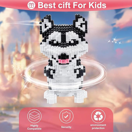 Micro Dog Building Husky Set, DIY Animal 3D Puzzle Building Toy Bricks Set, Educational Particle Building Blocks Toys Kits Gifts for Kids or Adults (4800 Pieces)