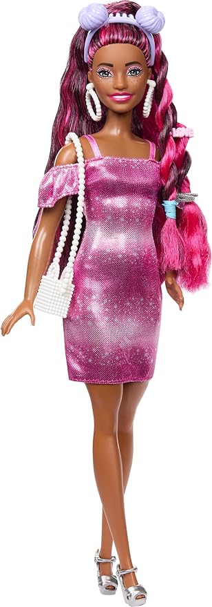 Barbie Fun & Fancy Set, Fashion Doll with Extra-Long Color-Streaked Black Hair, Clothes & Styling Accessories