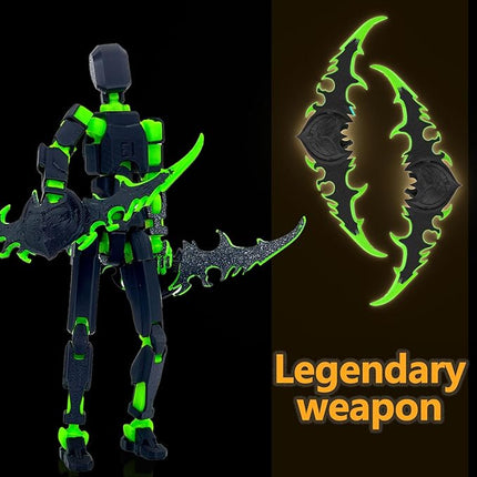 Assembled Titan 13 Action Figure Set, 3D Printed T13 Dummy Action Figure Multi-Jointed Movable Hand, Lucky 13, Desktop Decorations Game Gifts, (Black-Green)