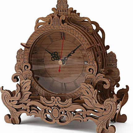 OWNONE1 Wooden 3D Puzzle Clock Model Kit for Adults, DIY Desk Clock, Dark Wooden 3D Puzzles, Crafts Gifts for Kids Children
