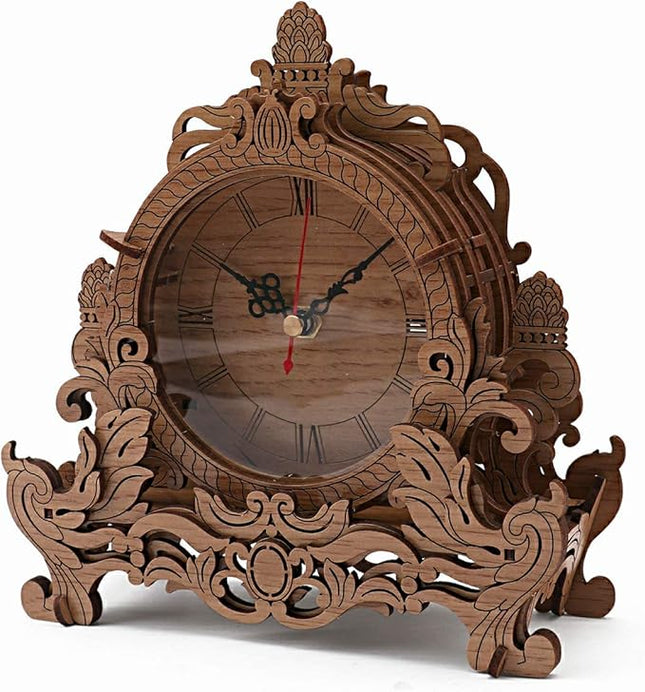 OWNONE1 Wooden 3D Puzzle Clock Model Kit for Adults, DIY Desk Clock, Dark Wooden 3D Puzzles, Crafts Gifts for Kids Children