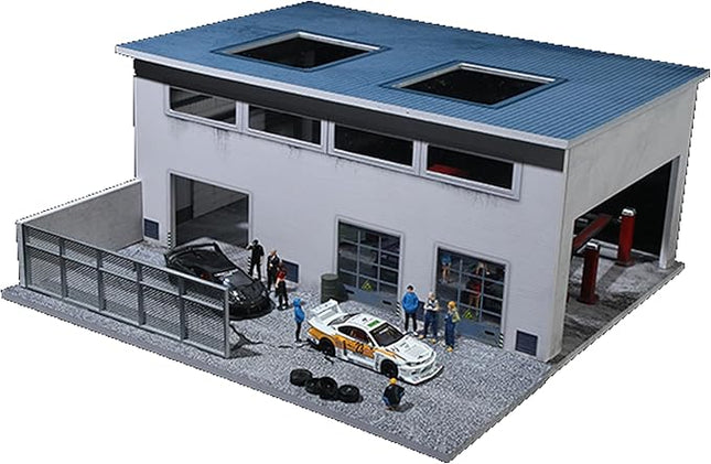 1:64 Scale Diorama Collection with LED Lighting - Includes Factory Building, DTM Light Version Track, Initial D Container, and More, Perfect for Mini GT, Time Micro, Hot Wheels, Tomica Cars (Factory)