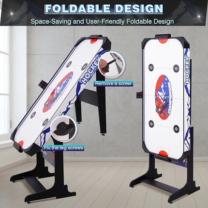 57" LED Light-Up Air Hockey Table, Foldable Arcade Style Air Hockey Game Set w/Accurate Electronic Scoring, in Line Power Switch, Powerful Motor for Kids Adults, Home Game Room