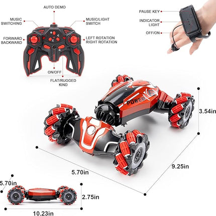 Gesture Sensing RC Stunt car, 4WD Drive Watch Remote-Controlled Vehicle, Bidirectional Drifting Off-Road Vehicle with Music and Lights Toys for Boys,Presents for Kids 4-12 Old