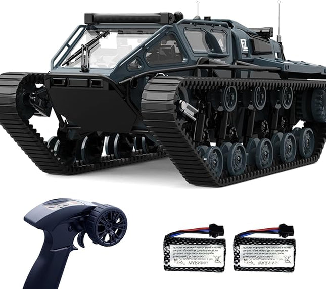 XINGRUI 1:12 Scale Remote Control Car Military Crawler Off-Road RC Tank with 4WD, Adjustable Speed/Steering, 2 Batteries & Openable Doors – All-Terrain RC Truck for Kids Adults, Birthday Gifts