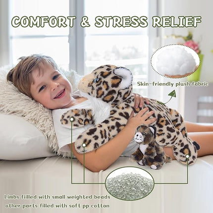 MorisMos Cheetah Stuffed Animal with Babies for Girl Kid,18'' Large Mommy Cheetah with Cub Plushies,Mama and Baby Leopard Stuffed Animal Plush Toys,Realistic Leopard Toy Gifts for Birthday Party Decor