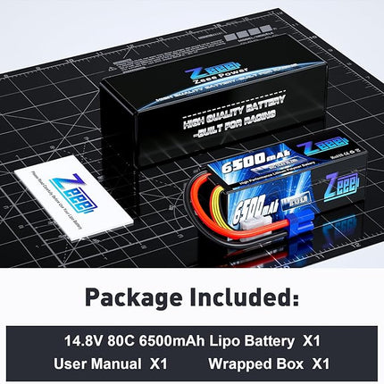 Zeee 4S Lipo Battery 14.8V 6500mAh 80C Hard Case with EC5 Connector Compatible with RC 1/8 1/10 Scale Vehicles Car Trucks Boats Tank Truck RC Car