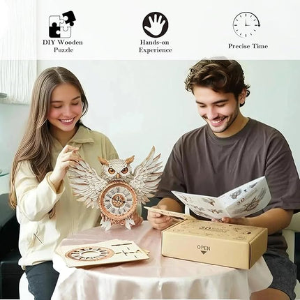 KAAYEE 3D Wooden Puzzles for Adults Snowy Owl Clock - Wall ‌‌Clock Puzzle Xmas Room Model Building Kit Creative Art Craft Gift Home Decor for DIY Enthusiasts, Brain Teaser Building Set Birthday Gifts