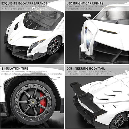 QUN FENG Remote Control RC CAR Racing Cars Compatible with Lamborghini Veneno Officially Licensed 1:24 Toy RC Cars Model Vehicle for Boys 6,7,8 Years Old,White