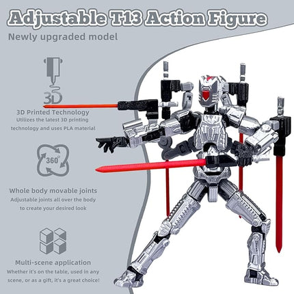 Assembly Completed T13 Action Figure，T13 mision 13 figuras originales 3D Printed Toys Nova 13 Action Figures Desktop Decorations for Game Lovers Toy (Silvery, 8 Inch)
