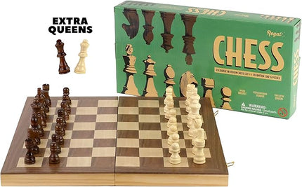 Regal Games Wooden Chess Sets for Adults with Folding Chess Board (15 x 15) & Wood Chess Pieces | Travel & Portable Table Games for Fun Family Game Night