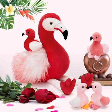 MorisMos Plush Flamingo Stuffed Animal with Baby Bird Toys Inside Belly,20" Mommy Stuffed Flamingo Toy for Girl Boy Kid,Red Bird with Babies Gift for Birthday Party Decoration Baby Shower Christmas