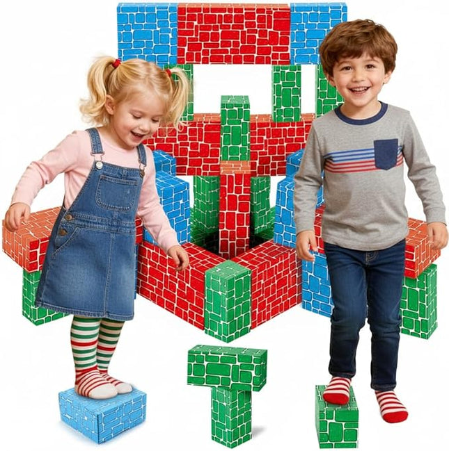Cardboard Building Block, Exercise N Play 40pcs Extra-Thick Jumbo Giant Building Blocks in 3 Sizes for Kids