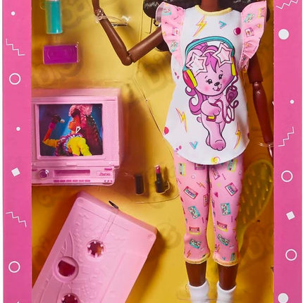 Barbie Rewind Doll & Accessories with Curly Black Hair & 1980s-inspired Slumber Party Outfit, Collectible & Displayable