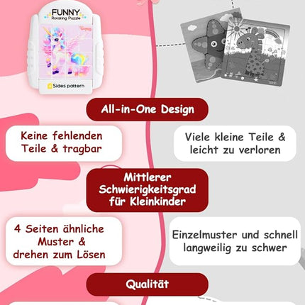 16-Piece Rotating Puzzles for Kids 4-6, Toddlers Puzzles 2-4, Road Trip, Airplane Activities Game, Travel Toys - Brain Teaser, Fine Motor Skills - Birthday Gifts Boys & Girls - Pink Alicorn