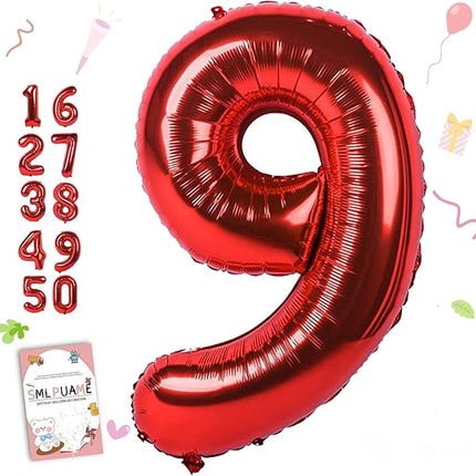 Smlpuame 40 inch Number Balloon 0-9 Red Large Number 9 Balloons,Digital Balloons for Birthday Party Celebration Decorations Supplies, Helium Foil Number Balloons for Wedding Anniversary