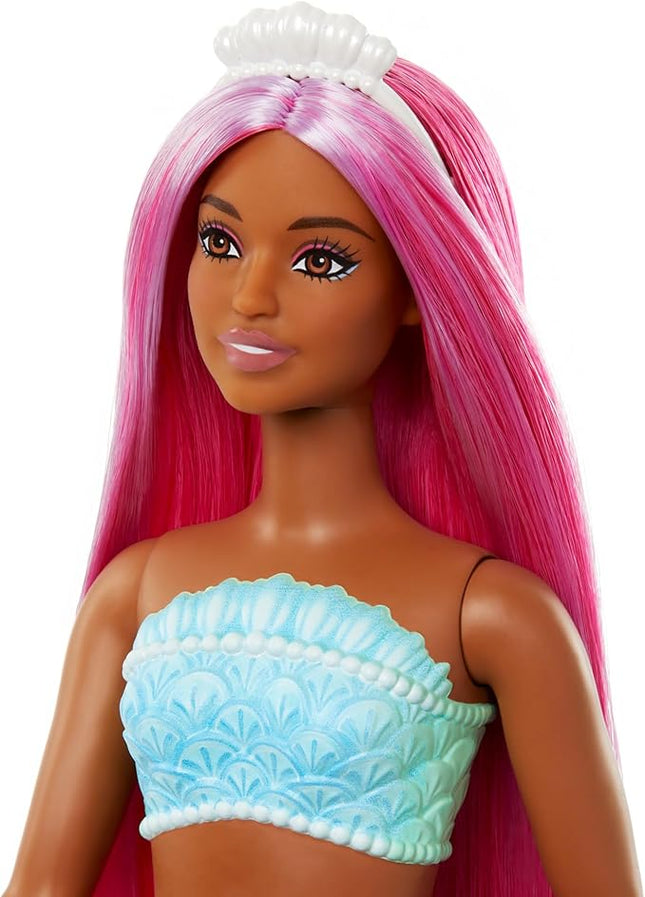 Barbie Mermaid Doll with Magenta Fantasy Hair & Headband Accessory, Curvy Body Type with Shell-Inspired Bodice & Tropical Red Tail